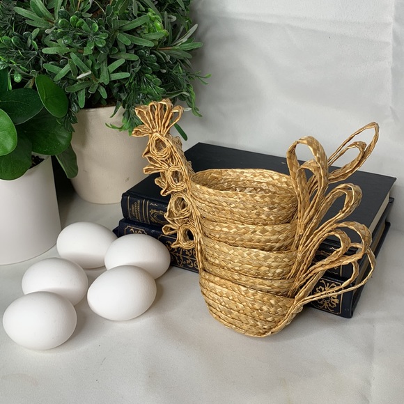 Set of 5 vintage straw chicken shaped Easter Egg egg cups / holders / cozy - Picture 13 of 14